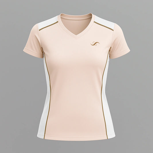 Camiseta de Pádel Mujer Beige Rosado y Blanca - Sarposhop