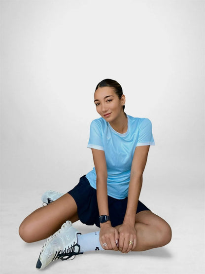 Camiseta de Pádel Mujer Celeste y Blanca - Sarposhop