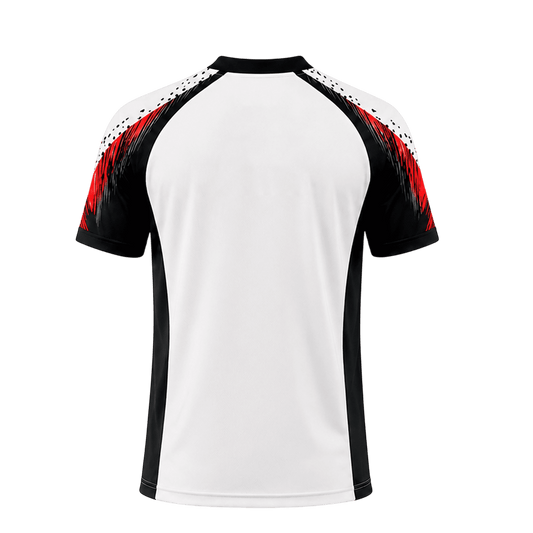 Camiseta de pádel Sarposhop Redline blanca, negra y roja con tejido técnico transpirable, vista trasera