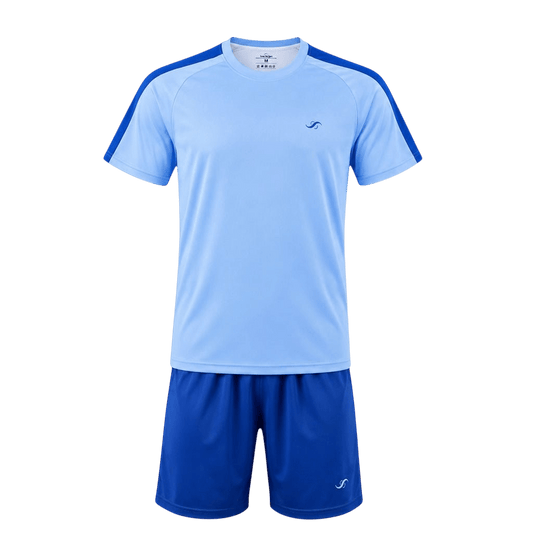 Conjunto de pádel Sarposhop para hombre en azul claro y azul real, camiseta técnica transpirable y pantalón corto