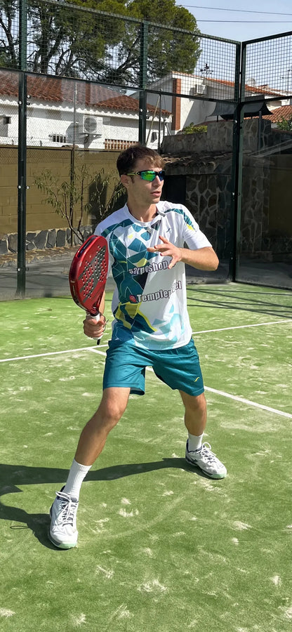 Camiseta de Pádel Blanca y Turquesa Geométrica - Sarposhop