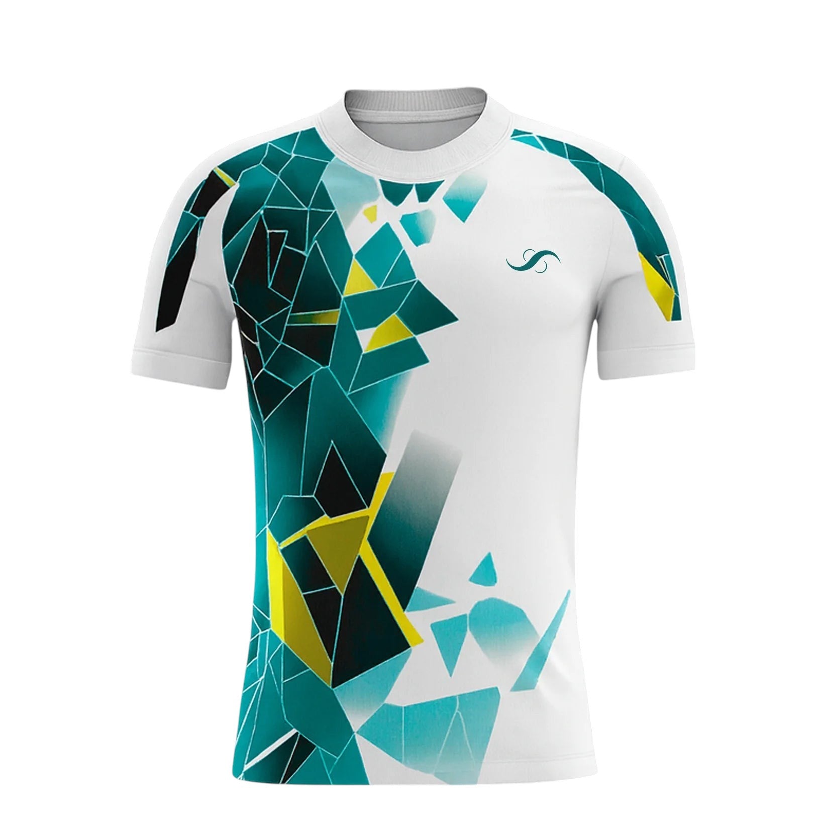 Camiseta de Pádel Blanca y Turquesa Geométrica - Sarposhop