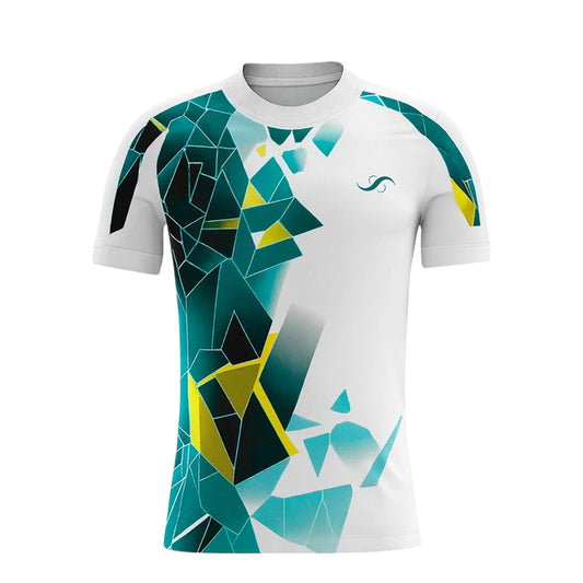 Camiseta de Pádel Blanca y Turquesa Geométrica - Sarposhop