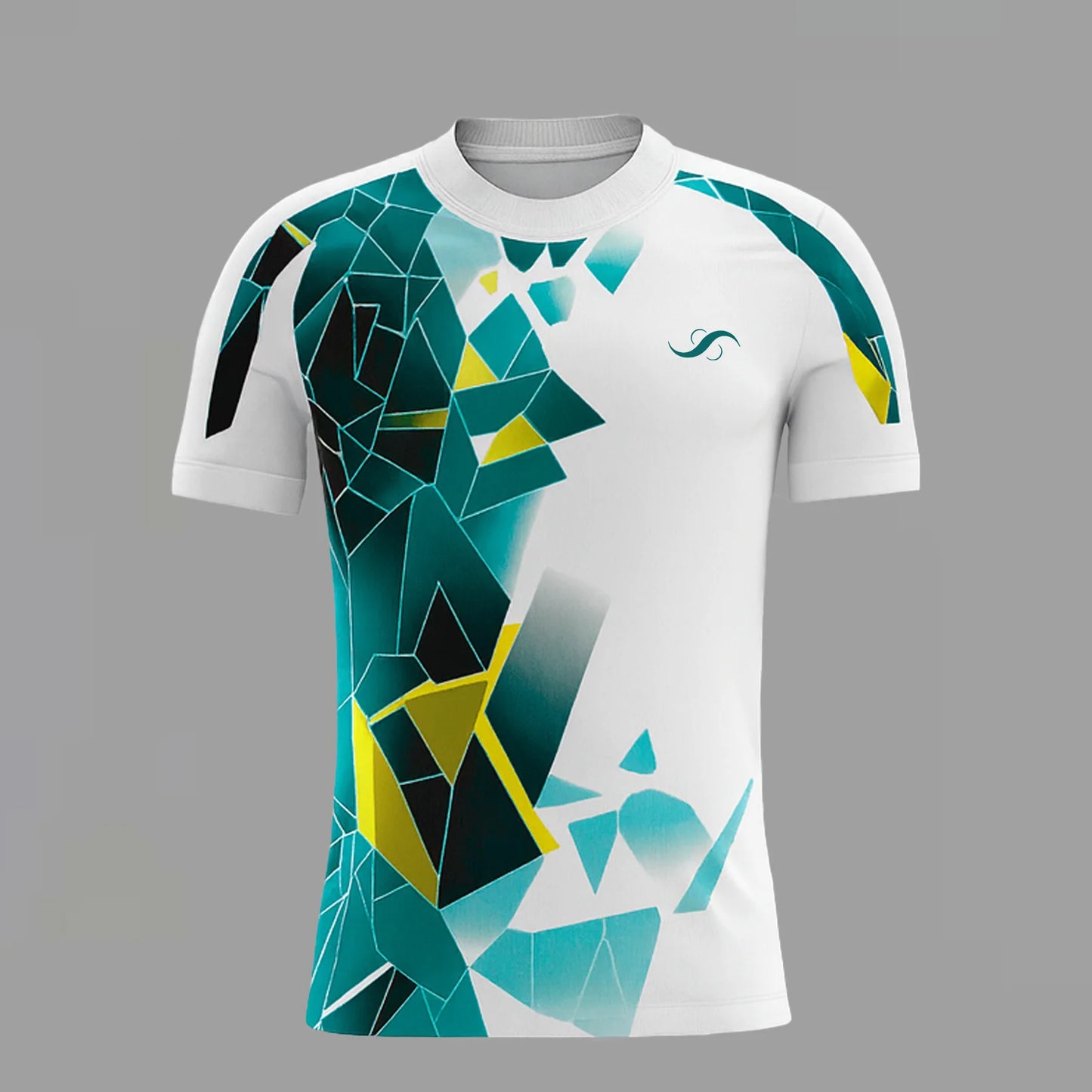 Camiseta de Pádel Blanca y Turquesa Geométrica