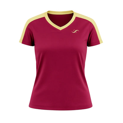 Camiseta de Pádel Mujer Granate y Amarilla - Sarposhop