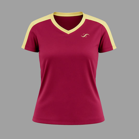 Camiseta de Pádel Mujer Granate y Amarilla - Sarposhop