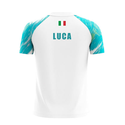 Camiseta de Pádel Blanca y Turquesa Geométrica - Sarposhop
