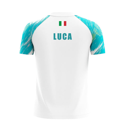 Camiseta de Pádel Blanca y Turquesa Geométrica - Sarposhop