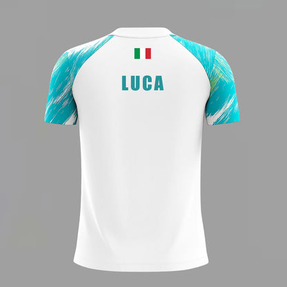 Camiseta de Pádel Blanca y Turquesa Geométrica