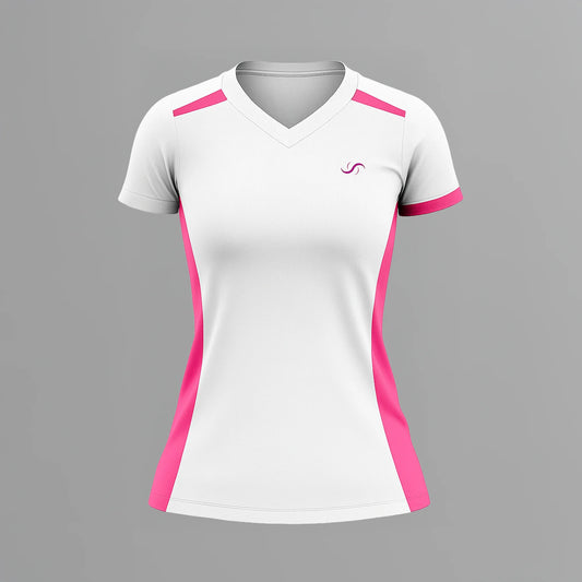 Camiseta de Pádel Mujer Blanco y Rosa